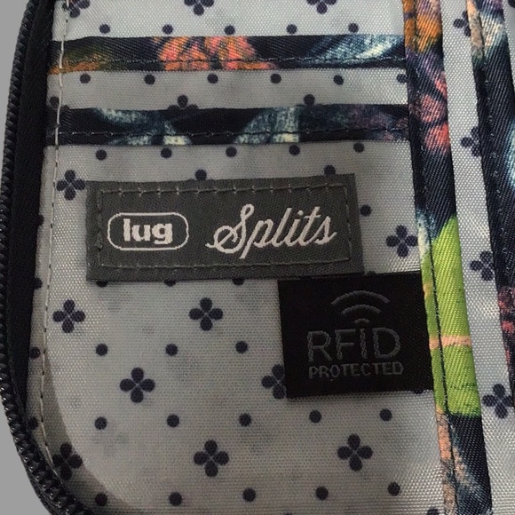 NWOT lug Splits Wallet, RFID Protection, Double Zipper, Floral on Navy Blue, - Picture 7 of 10